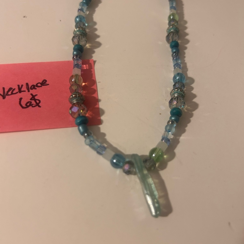 Blue Glass Bead Pendant Necklace - Women's Jewelry